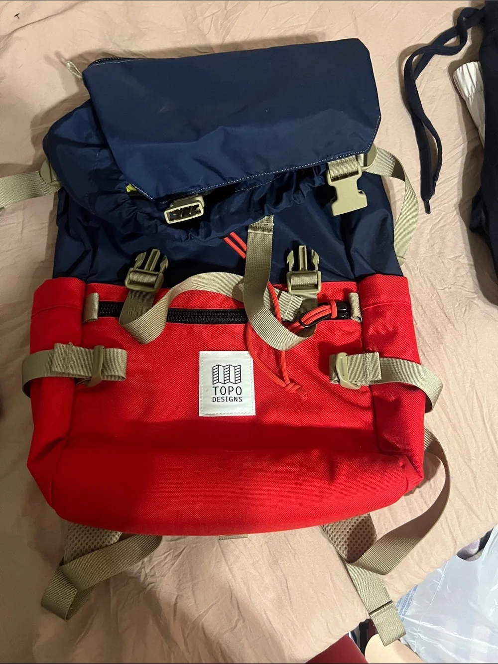 Topo Designs Two-Tone Nylon Backpack - Navy & Red